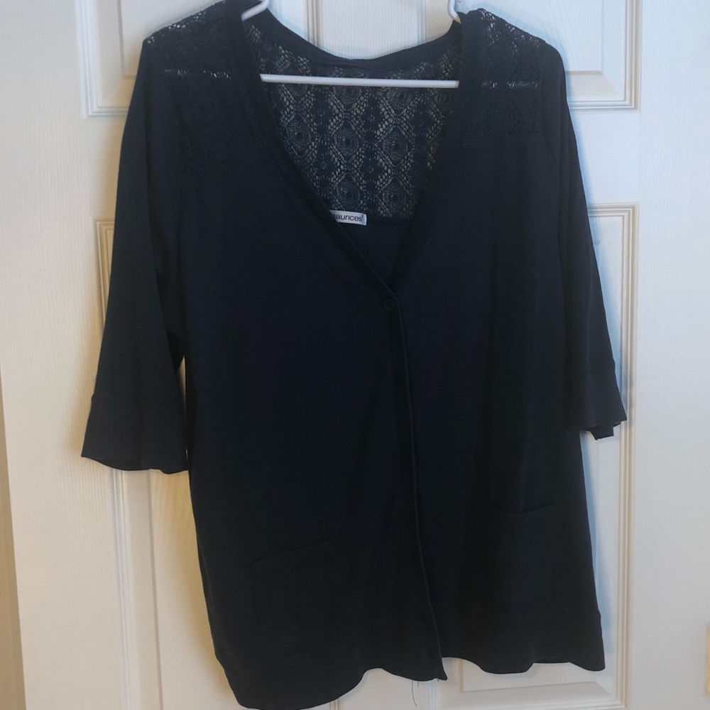Navy Maurices Lace Insert Cardigan